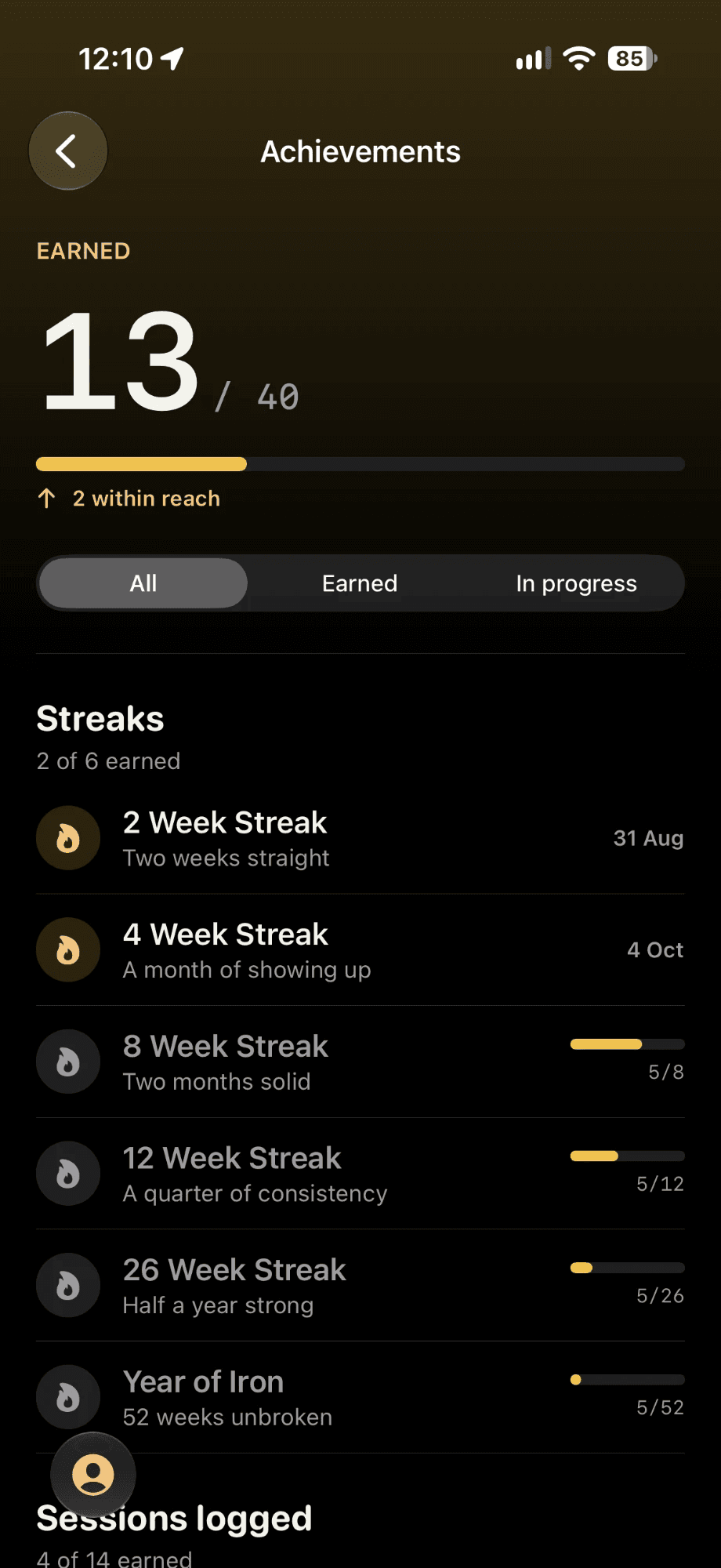 Achievements grid