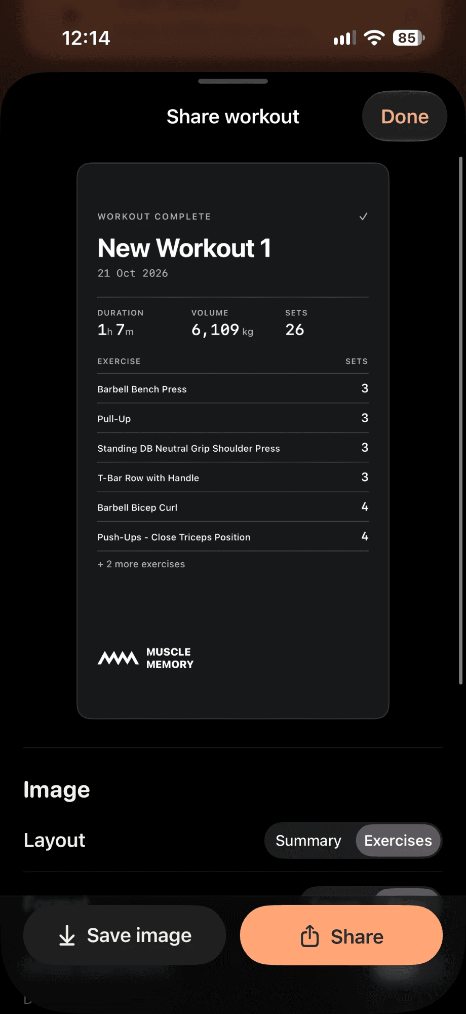 Workout share card